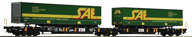 Articulated intermodal car of Kombiverkehr with 2 trailers SAE<br /><a href='images/pictures/Roco/179243.jpg' target='_blank'>Full size image</a>